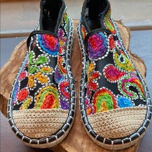 Multi colored boho Embroidered Women's Espadrilles 8 1/2 40